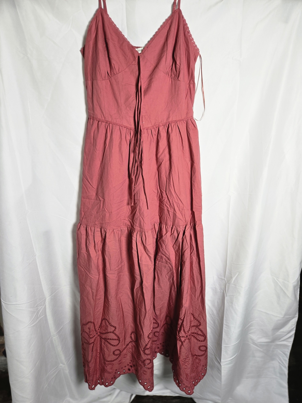 Moon River Rose-Pink Eyelet Tiered Maxi Dress